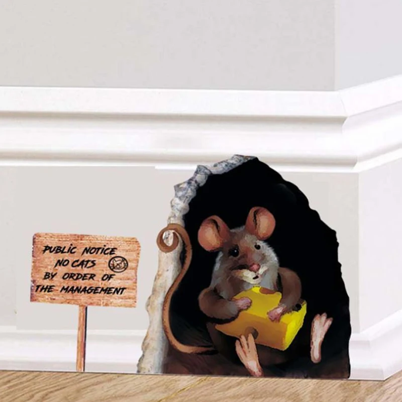 

3D Cheese Mouse Hole Wall Stickers For Kids Rooms home decor Decals Vinyl Art Mural living room Decoration Baseboard wallpaper