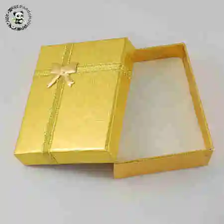 Gold Картонные подвесные шкатулки для ожерелий с бантом снаружи и губкой внутри для ожерелья и кулонов прямоугольные красные 90x70x30 мм - Цвет: Gold