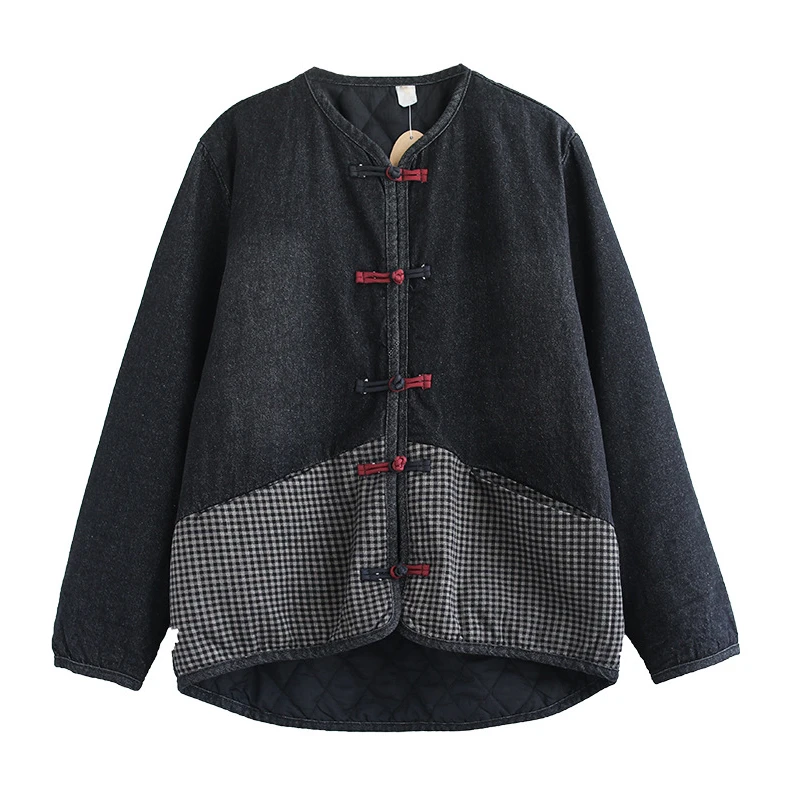 

SOUL OF TIGER Winter Chinese Fashion Designer Women Loose Quilted Denim Jackets Ladies Vintage Padded Coats Oversized Clothes