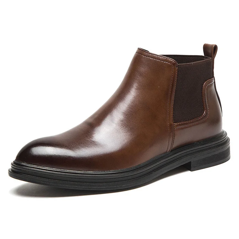 brown for autumn Зимние ботинки челси мужская кожаная обувь мужские Ботильоны Модная брендовая осенне-зимняя мужская обувь KA1852 - Цвет: brown for autumn