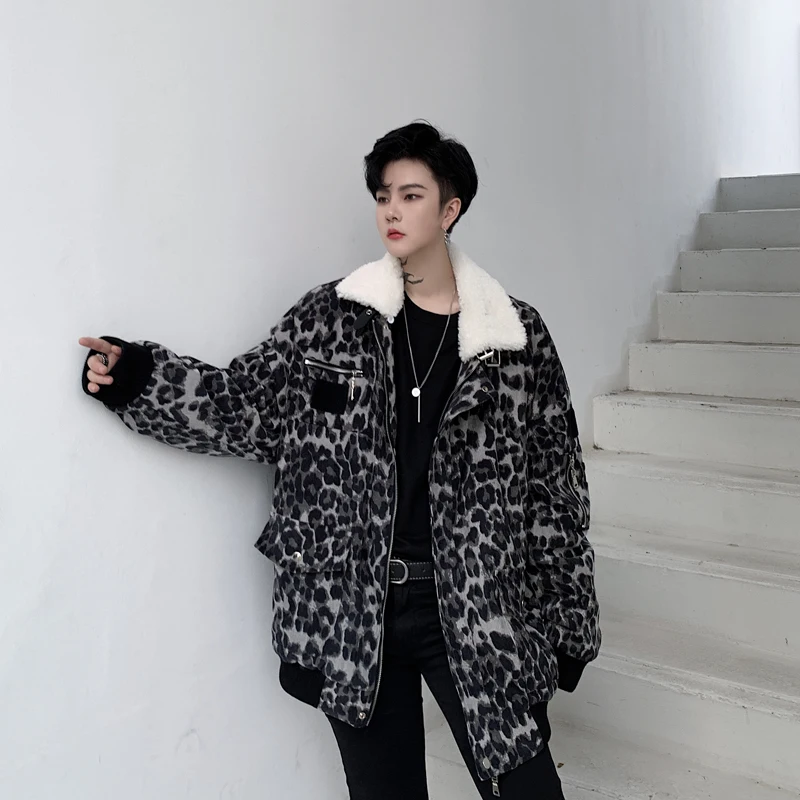 UNCLEDONJM Популярные леопардовые мужские куртки пальто из овечьей шерсти мужская