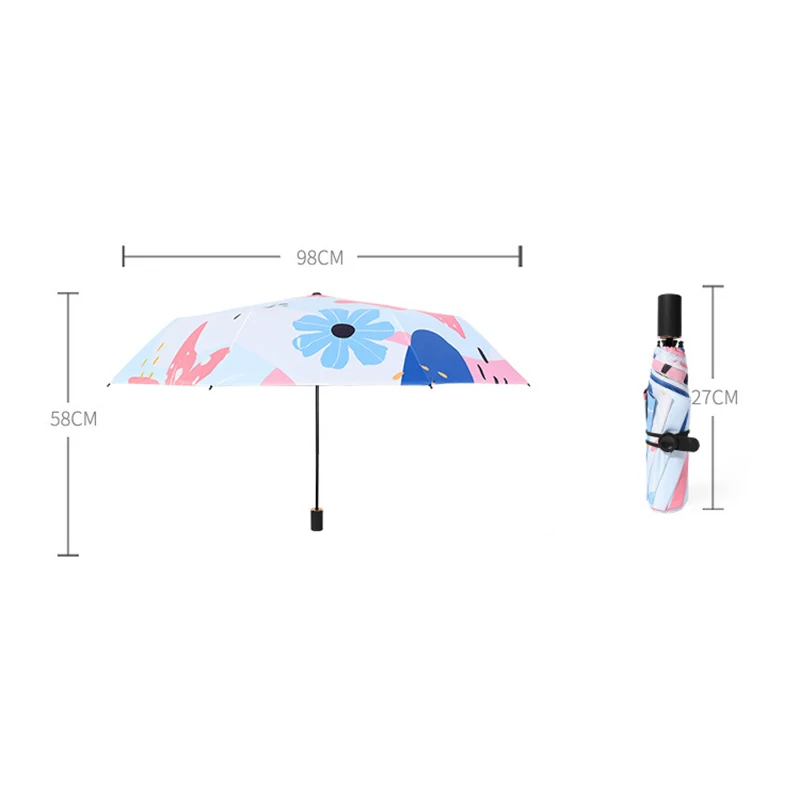 

YADA INS Fashion Colorful Flower Pattern 3-Folding Umbrella Fold Women UV Rainproof Umbrella Parasol Rain Sun Umbrellas YD200206