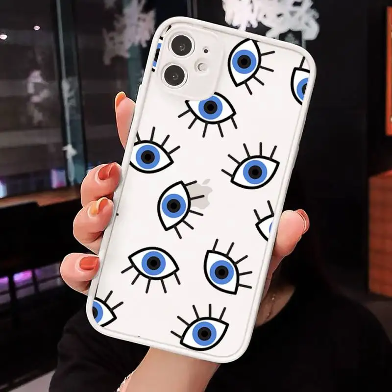 

Turkish lucky Blue Evil Eye Abstract Phone Cases Matte Transparent for iPhone 7 8 11 12 s mini pro X XS XR MAX Plus cover funda