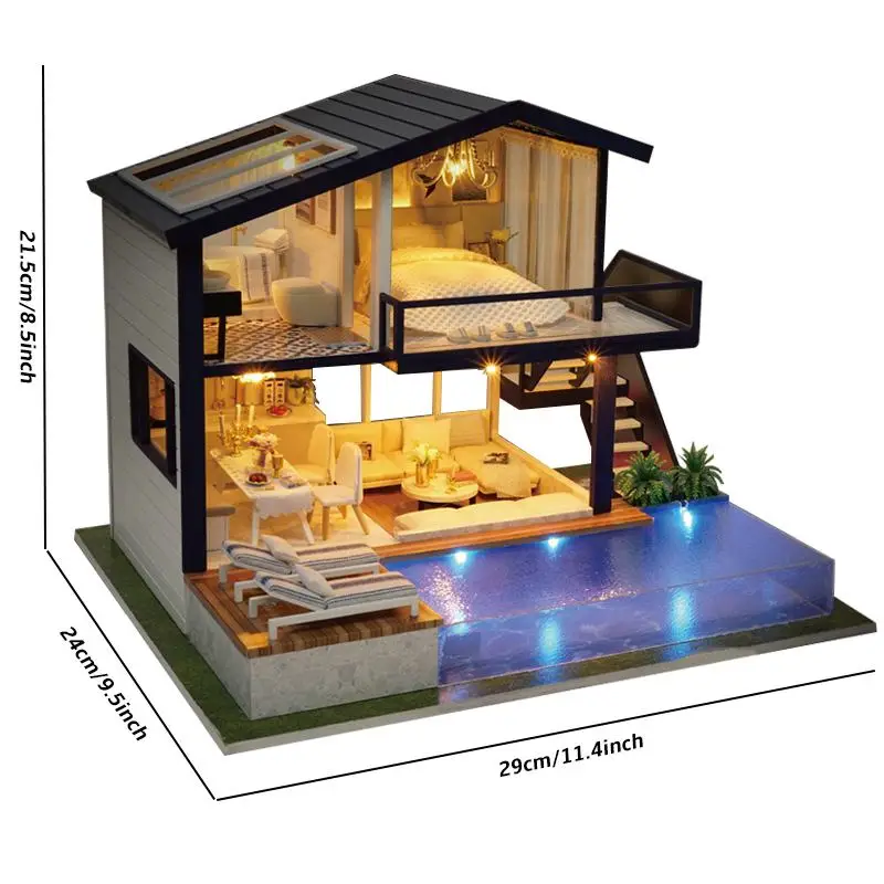 

DIY Miniature Dollhouse Handmade Doll House Model Building Kits Toys with LED Light Music Creative Room Idea Dollhouse