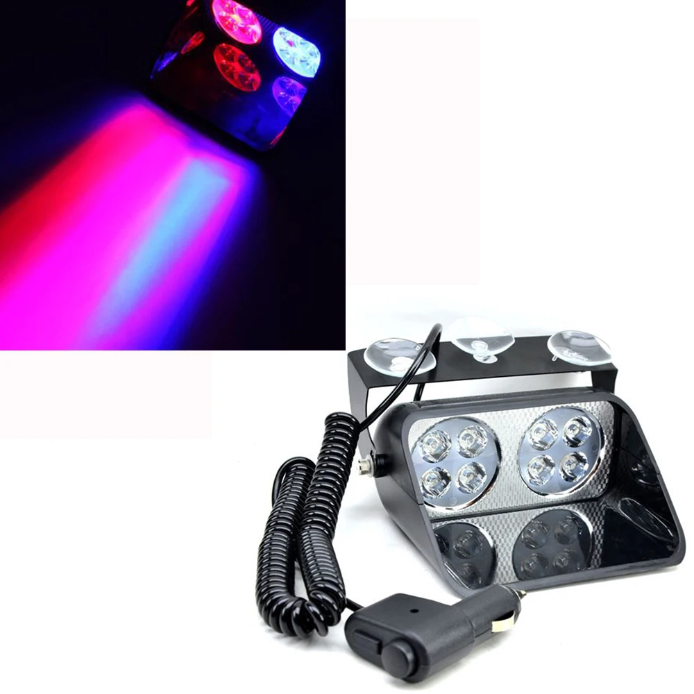 

8LED Car Strobe Light Sucker Highlight Scoop Police Lights Warning Lights Fog Lamp Front Glass Flashing Lights Red And Blue