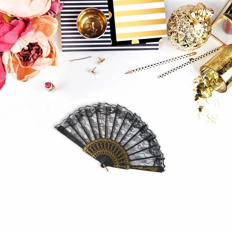 Женский кружевной веер тканевый складной в викторианском стиле для свадебной