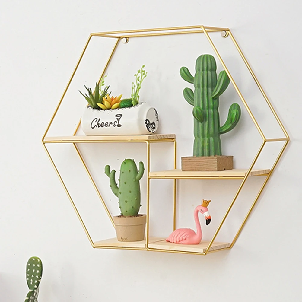 Скандинавский стиль металлическая деревянная Шестигранная полка для хранения