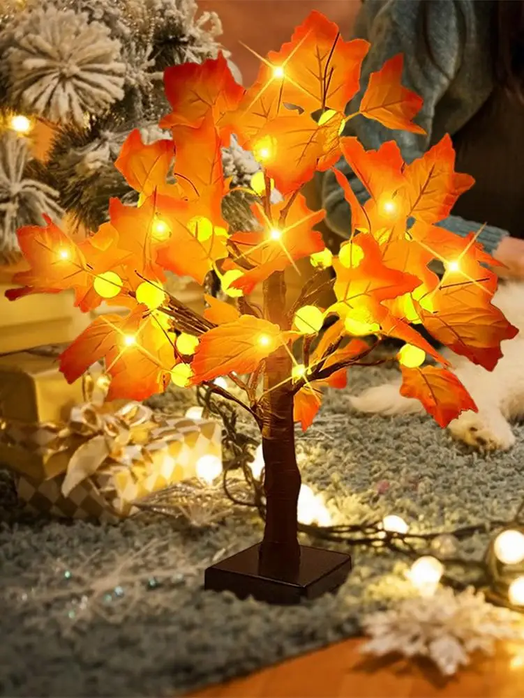 

Table Top Pre-illuminated Fall Maple With 24 LED Timer Battery-powered Lighting Pumpkin Thanksgiving Interior Home Decorative