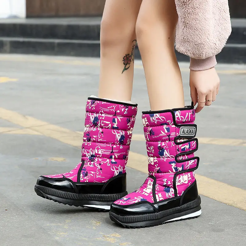 

Женские сапоги до середины икры, модные водонепроницаемые зимние сапоги, Женская Повседневная легкая теплая обувь до щиколотки