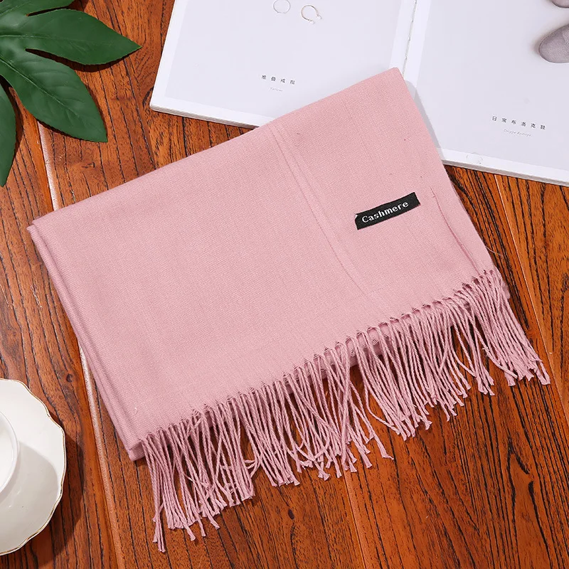 

Cashmere Scarves Shawls Winter Plain Women 2020 New Autumn Thicken Warm Tassel Long Scarves Wraps Black Grey Red Warm Fashion