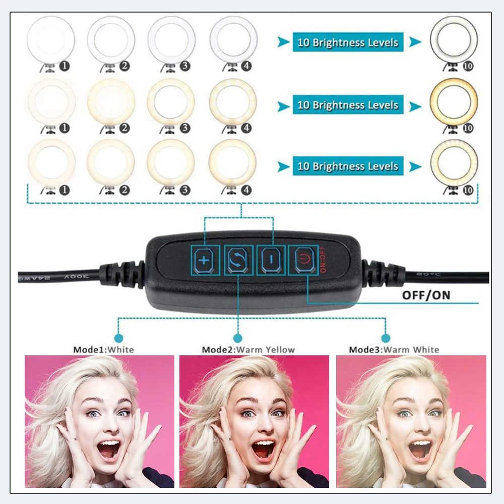 Кольцевой светодиодный светильник 3 режима диаметр 16 см/6 дюйма кольцевой с