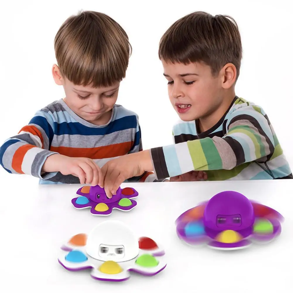 

3IN1 Flip Octopus Poppit Toy Fidget Spinner Toys Anti Stress Hand Fingertip Gyro Push Bubble Pops Change Face Poppit Toy Sensory