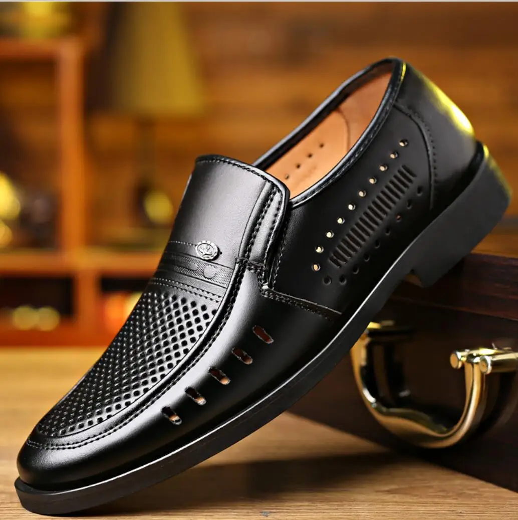 

Male Genuine Leather Sandals Summer Hollow Out Business Office Leather Shoes Father Casual Dress Shoes Men's Large 38-48 Sandals
