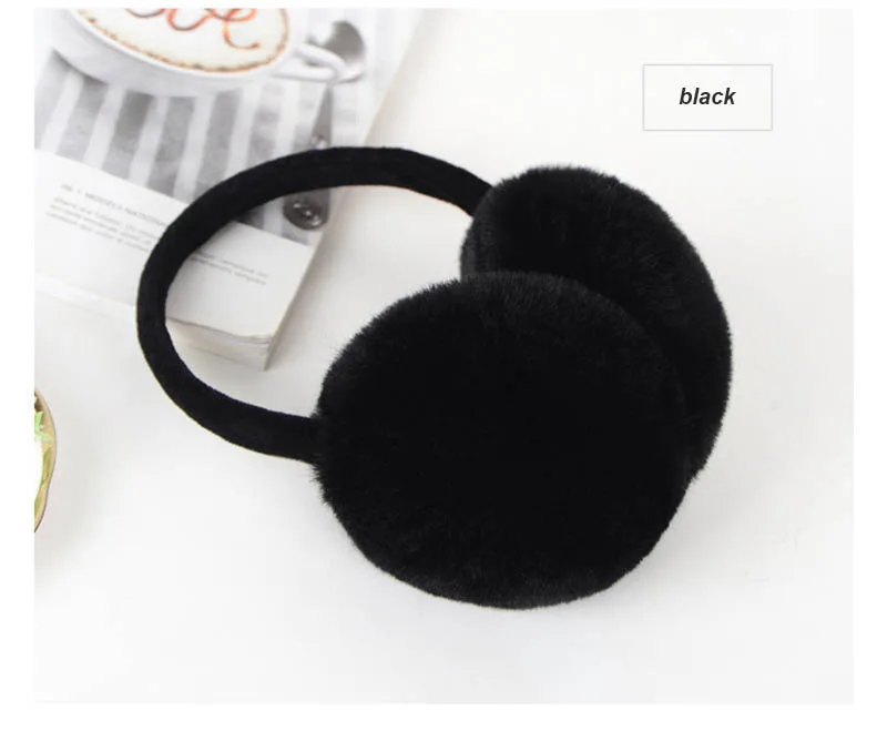 Ms. MinShu зимний наушник имитация кроличьего меха наушник толстый мех зимние ушные теплые пушистые меховые наушники для детей и взрослых - Цвет: Черный