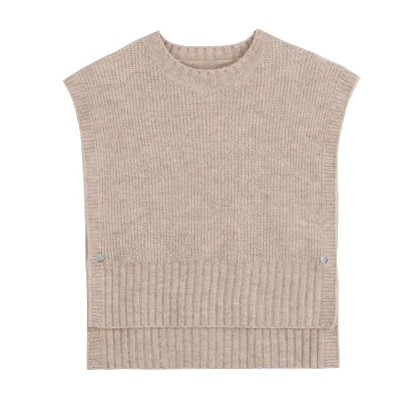 

Han edition loose sleeveless knitted vest female spring 2021 plus fold wear a sweater vest vest