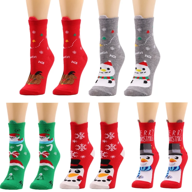 

Women Christmas Holiday Cotton Crew Socks Reindeer Snowman Pattern Hosiery Gifts