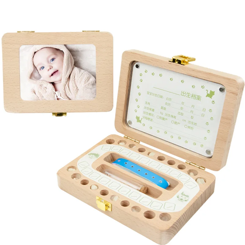 

Baby Wooden Photo Frame Tooth Box Organizer Fetal Hair Kid Teeth Box Storage Infant Umbilical Keep Collect Child Souvenir Gift