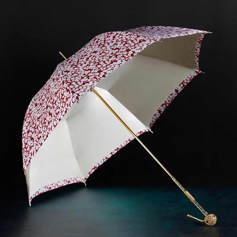 Online Ombrello Rosso Fiore Retrò Donna Lusso Antivento Manico Lungo Ombrello Grande Uv Creativo Blu Accessori Per La Vita EI50YS