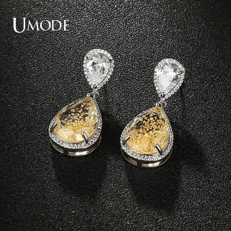 

UMODE NEWS Flowing Sands Rhinestone Long Crystal Drop Earring CZ Earrings for Women Bridal Wedding Jewelry Party Gift UE0732