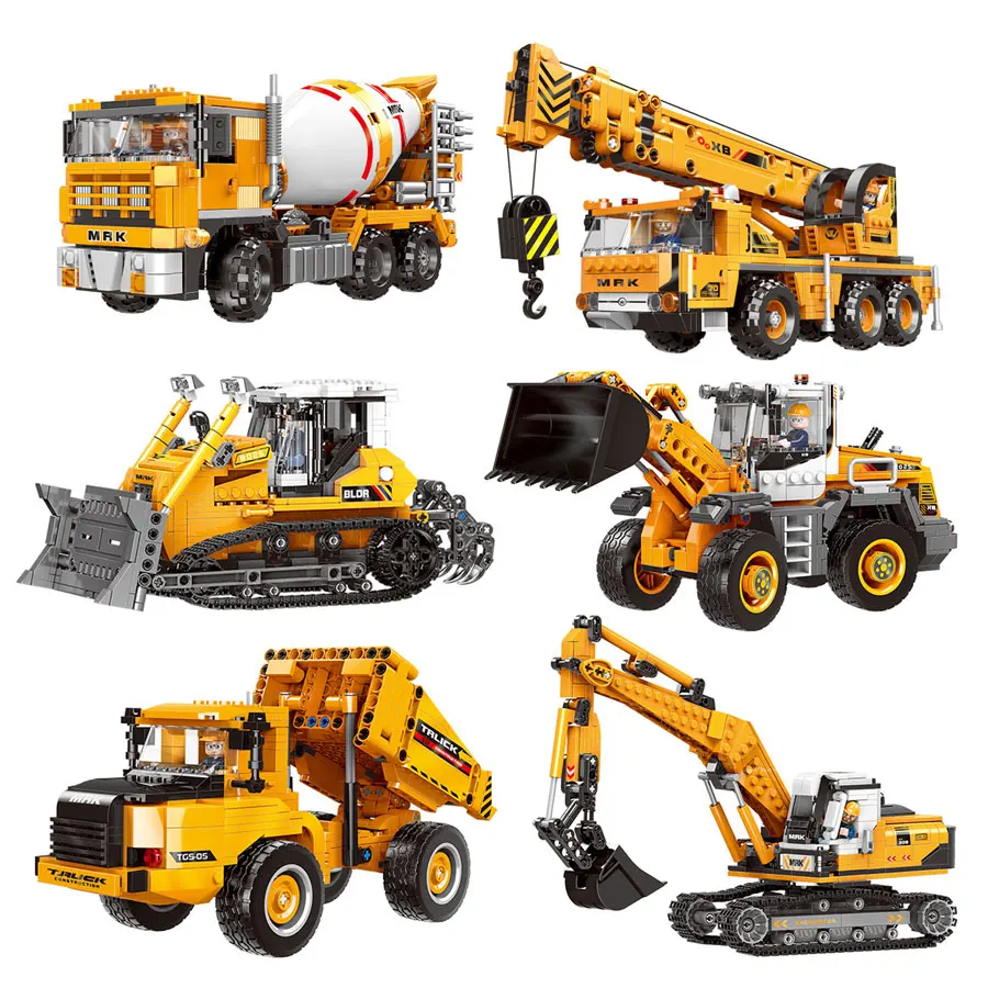 Набор строительных блоков для городской техники самосвал экскаватор бульдозер