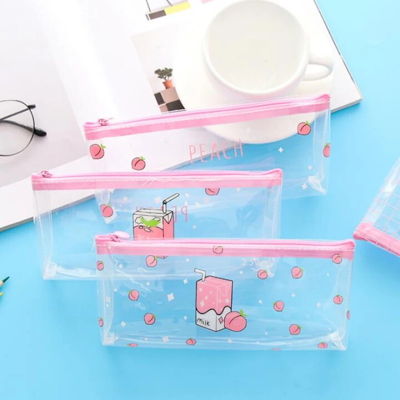 

Women Small Transparent Clear Makeup Bag PVC Zipper Cosmetic Organizer Bag Student Students School Pencil Bag Case Pouch