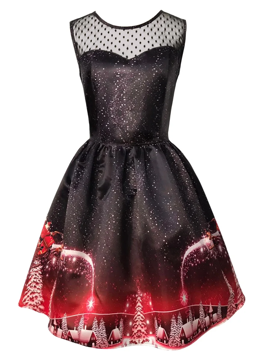 Женское винтажное рождественское платье весна без рукавов с принтом вечерние