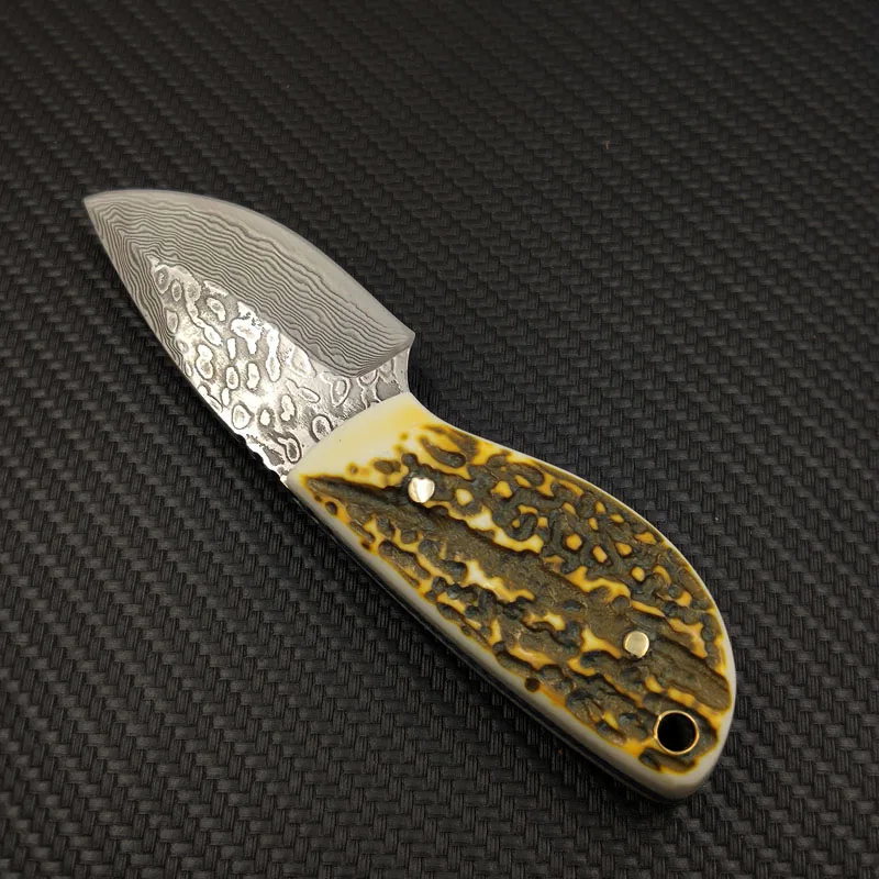 Нож из дамасской стали с оленьими рожками портативный охотничий Клинок для