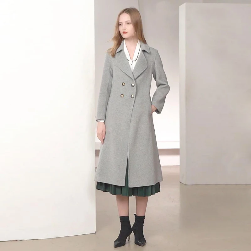 

Sparsil Women Winter 100% Wool Coat Long Double-faced Woolen Coats Thicken Warm Over Knee Overcoat Solid Office Lady Outwear