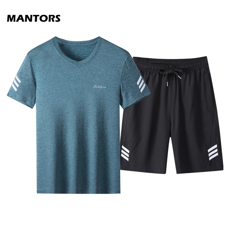 Мужской спортивный костюм из 2 предметов повседневная быстросохнущая футболка и