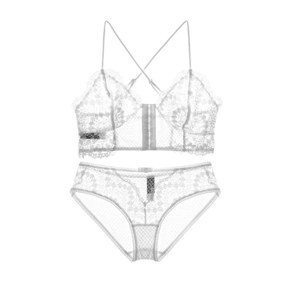 Exquisite embroidered wirefree vest style bra with front buckle sexy lace underwear cross strap halter beautiful back bra