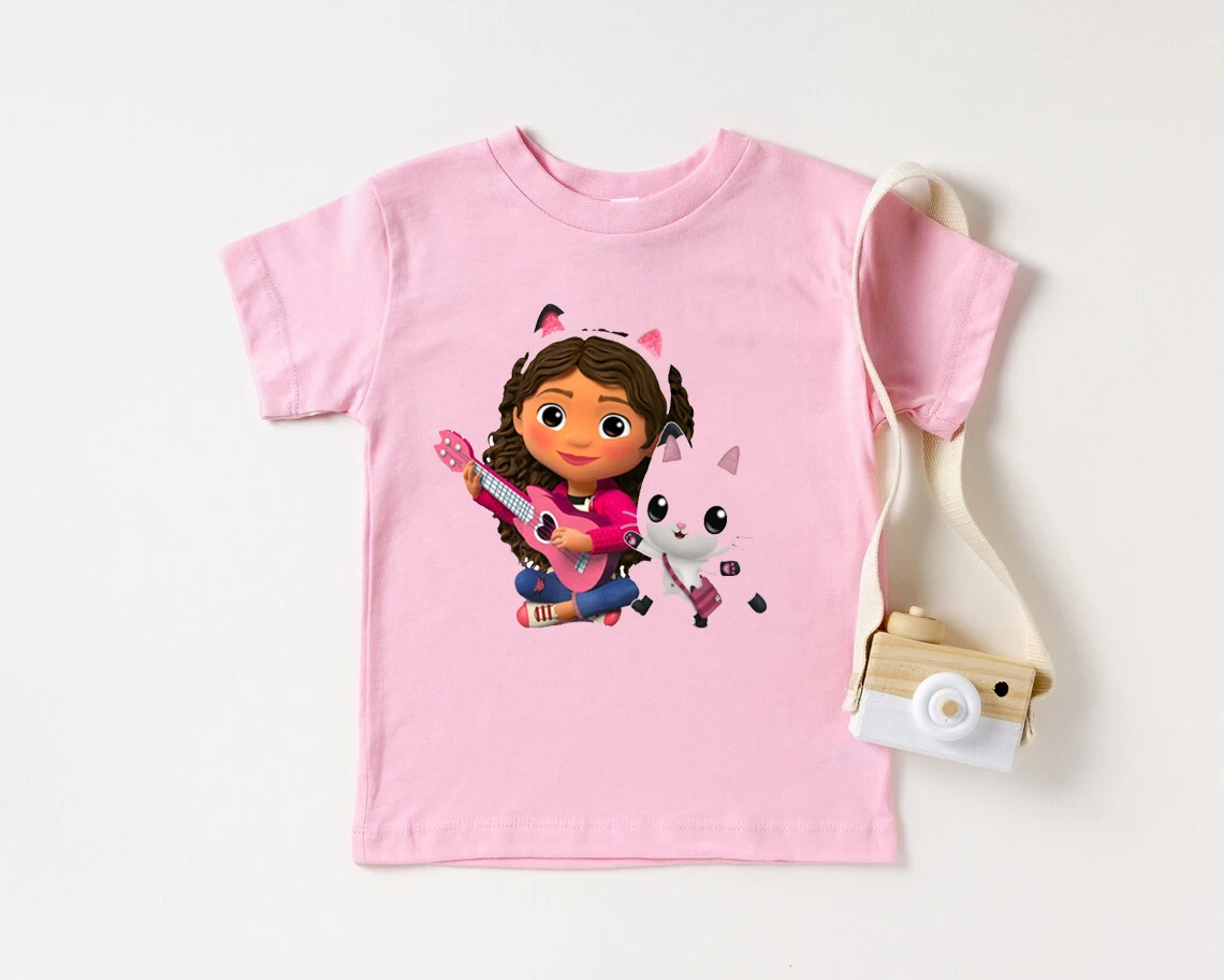 

Newly girls t-shirts funny cartoon Gabbys Doll House graphic print cute kids clothes pink tshirts summer aesthetic girls clothes