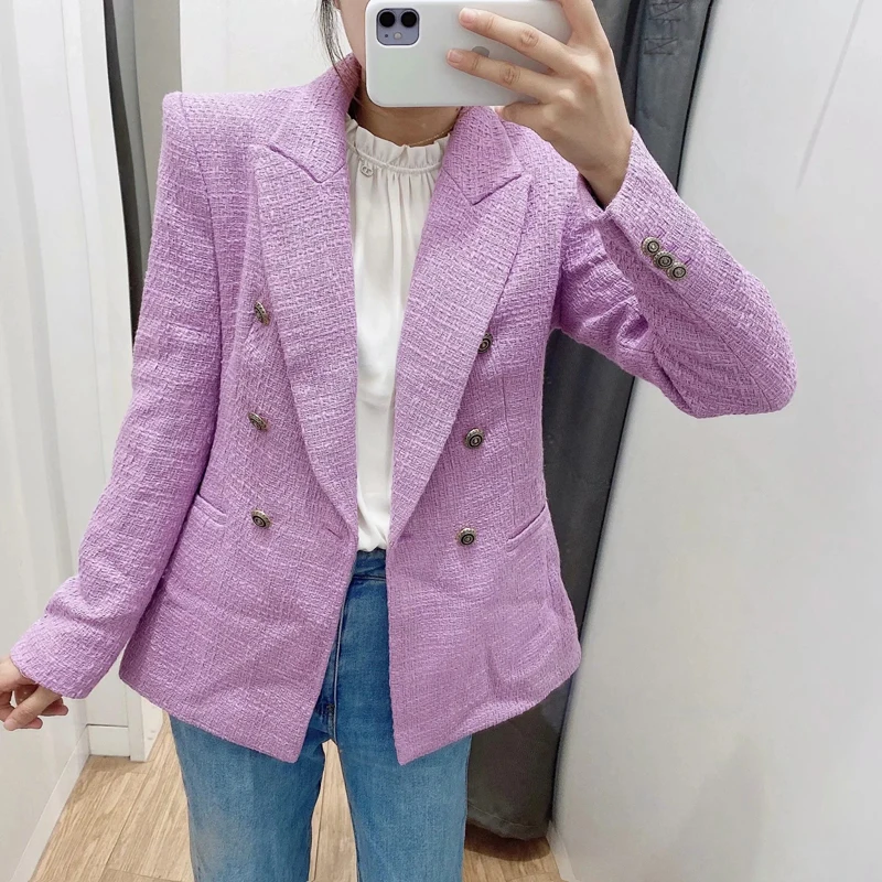 Сезон весна осень Женская обувь в винтажном стиле Пурпурное твидовое блейзеры и