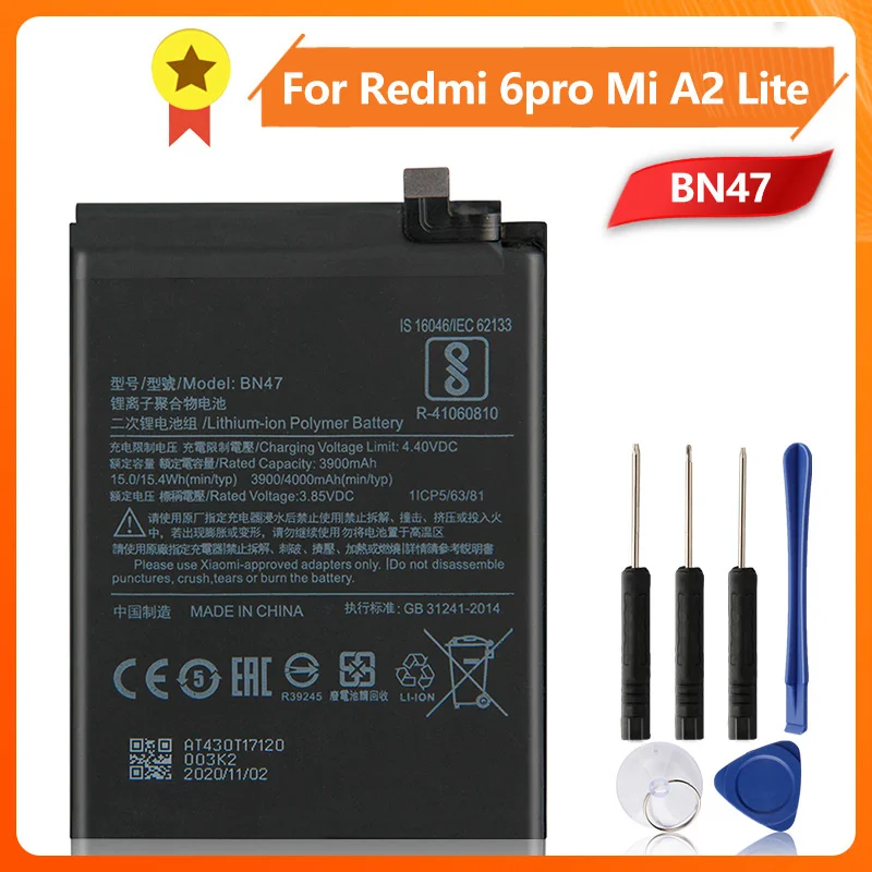 

BN47 Phone Battery for Xiao Mi Redmi 6pro Mi A2 Lite Hongmi 6 Pro Redrice 6pro BN47 3010mAh Replacement Battery + Tools