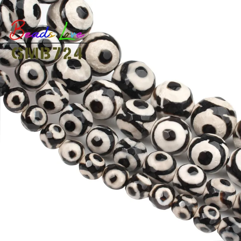 Natural Stone Faceted Black Spot Tibetan Mystical Old Agates Eye Beads for Jewelry Making 6 8 10 12mm Diy Bracelet Necklace 15'' |