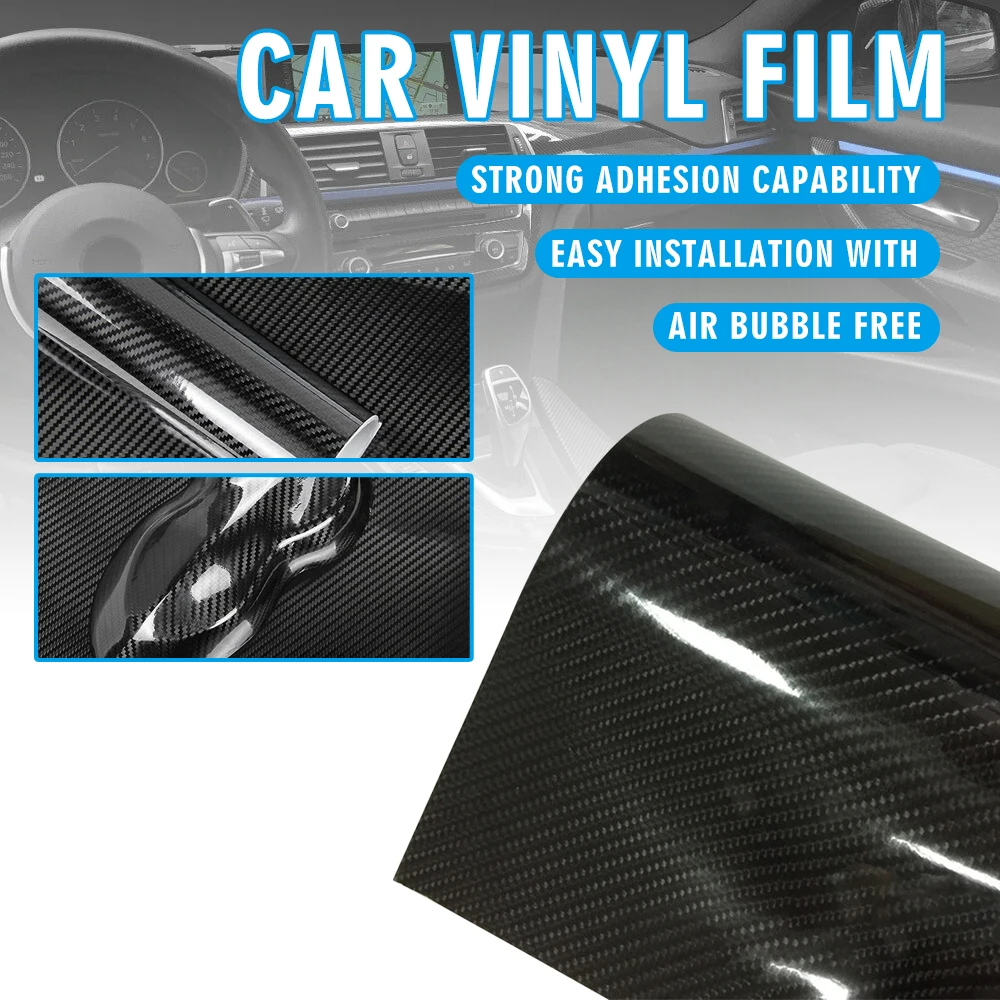 50cmx1.52m 7D Interior Foil Body Sticker Film Gloss Black Carbon Fiber Air Release Wrap For Car Sticker Motorcycle Vehicle Decal