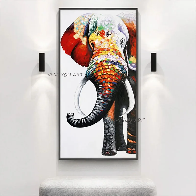 

100% Abstract Colorful Elephant Handmade Oil Painting Animals Painting Modern Decorative Canvas Paintings Wall Art For Home Deco