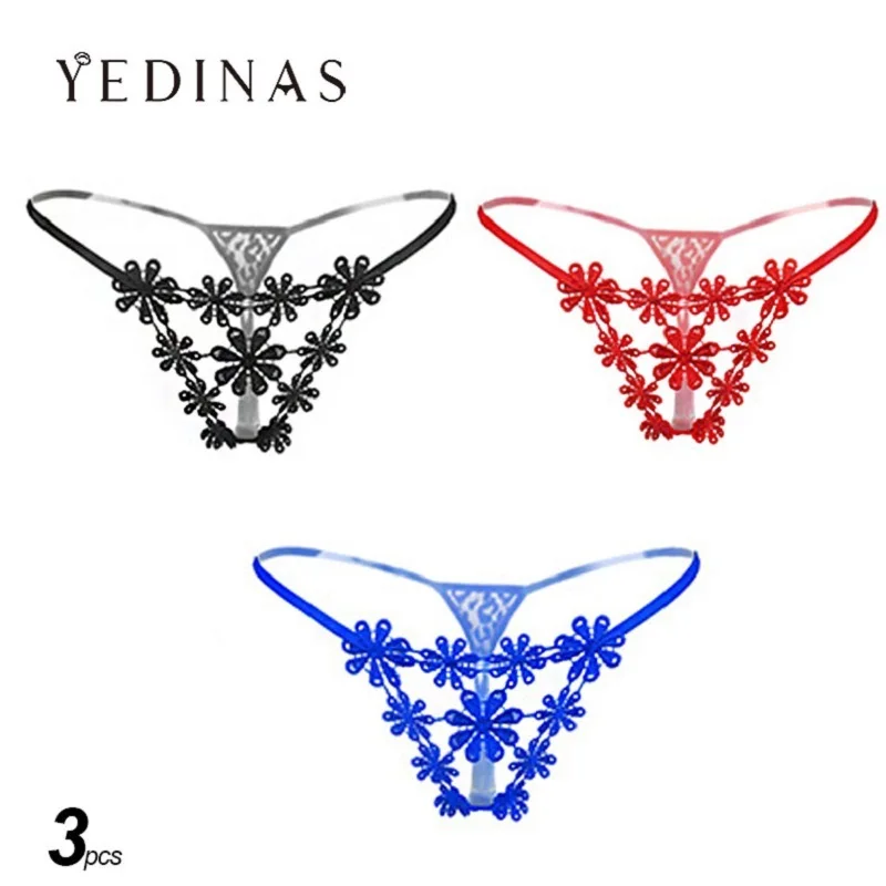 Yedinas 3 шт./лот кружевные трусики Sexis прозрачные стринги нижнее белье сексуальные