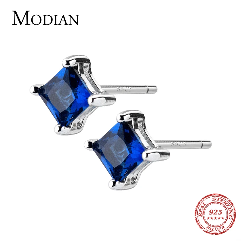 Modian Роскошные Синие серьги с цирконием кубической огранки минималистичный