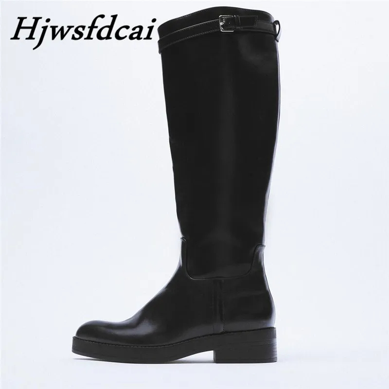 

Hjwsfdcai Winter ZA Women Boots Winter Warm Sexy Over-The-Knee Boots Fashion Buckle Black Long Boots Female Boots Knight Boots