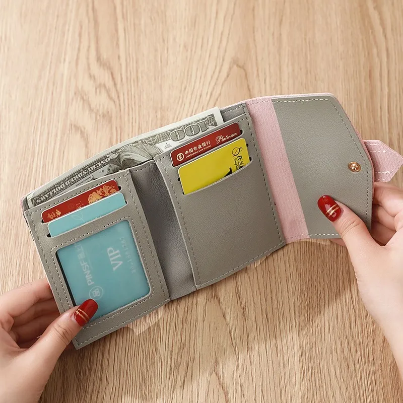 

Korean Style Short Female Wallets Hasp Foldable Chic Leather New Women Coin Purse Solid Color Simple Card Holder Clutch Carteras