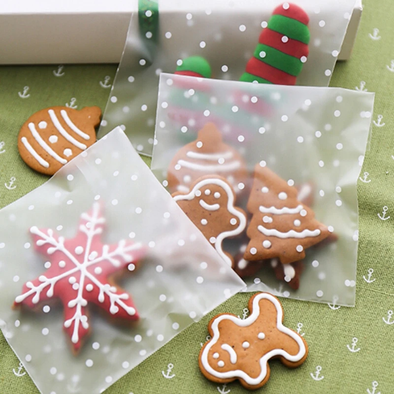 

100pcs Plastic Transparent Polka Dot Candy Cookie Gift Bag DIY Self Adhesive Pouch Wedding Birthday Gift Packaging Bags