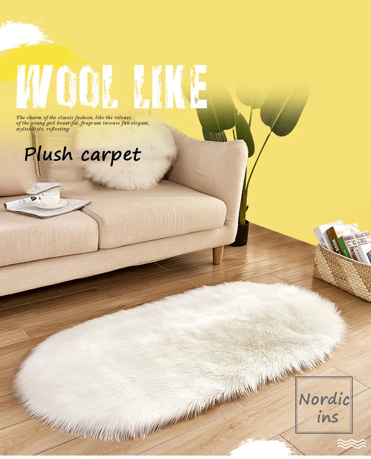 Oval Fur Faux Artificial Sheepskin Carpet Washable Seat Pad Fluffy Rugs Hairy Wool Soft Warm Carpets For Living Room