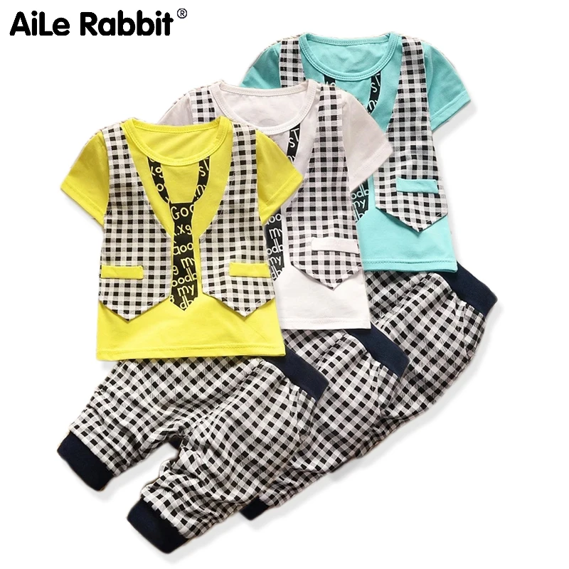 AiLe Rabbit/летний комплект одежды для маленьких мальчиков детский спортивный костюм