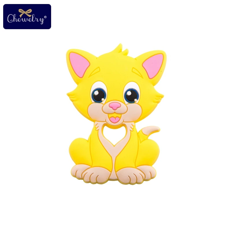 Yellow Cat 10 шт., детский силиконовый прорезыватель, грызун, силиконовая подвеска в виде лисы, детский прорезыватель, грызунок, без бисфенола, силиконовые бусины, жевательные кусачки, детские товары, игрушки - Цвет: Yellow Cat