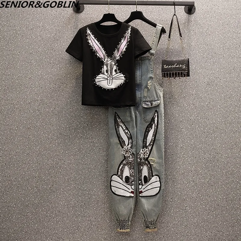 Женский комплект из 2 предметов свободная хлопковая Футболка с блестками и