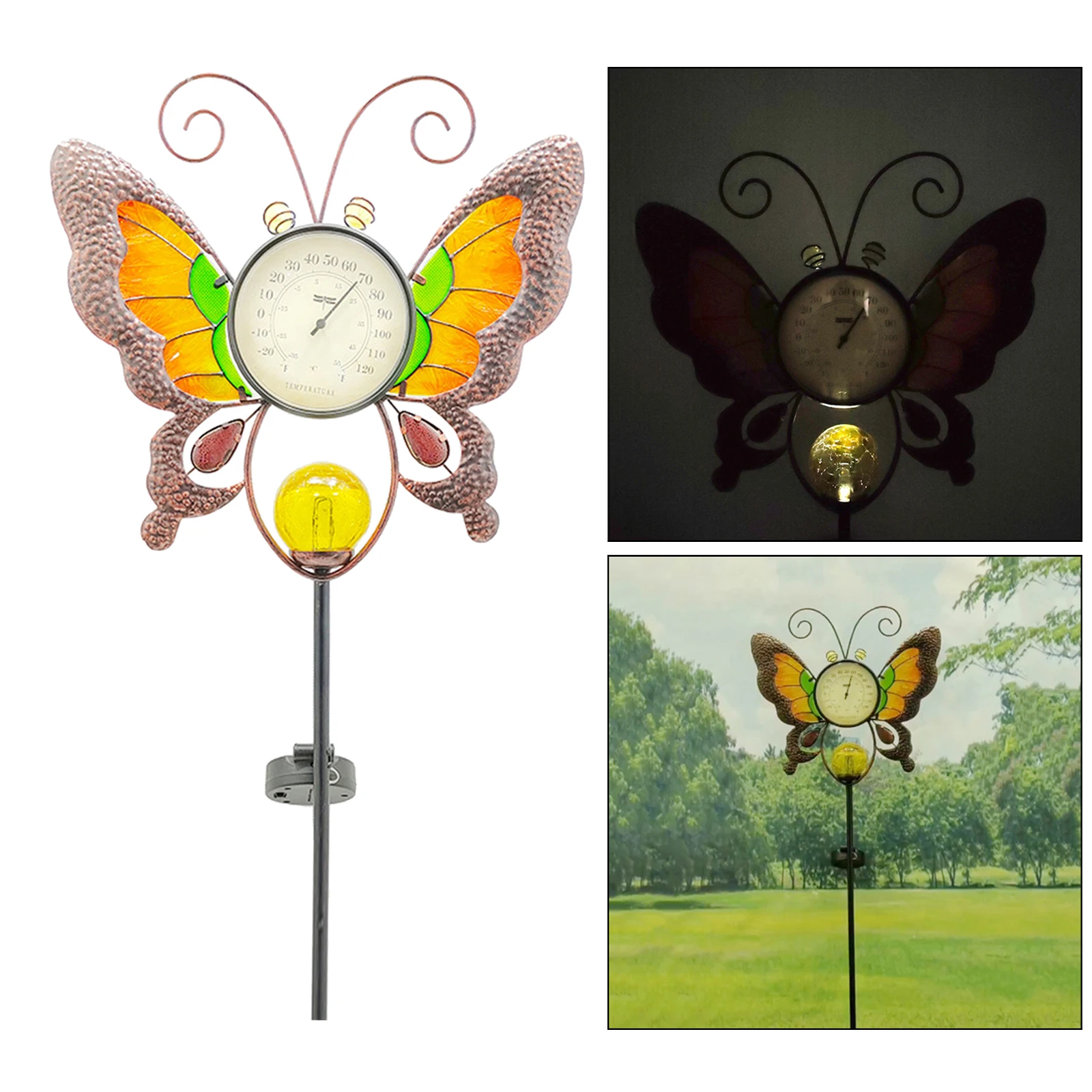 

Butterfly Solar Thermometer Garden Lawn Patio Temperature Gauge Decor C/F