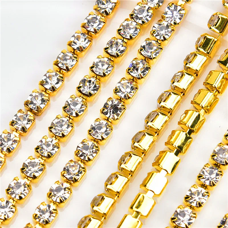 10 ярдов/рулон прозрачной кристаллической цепи украшенные бриллиантами SS6-SS28(2 мм-6