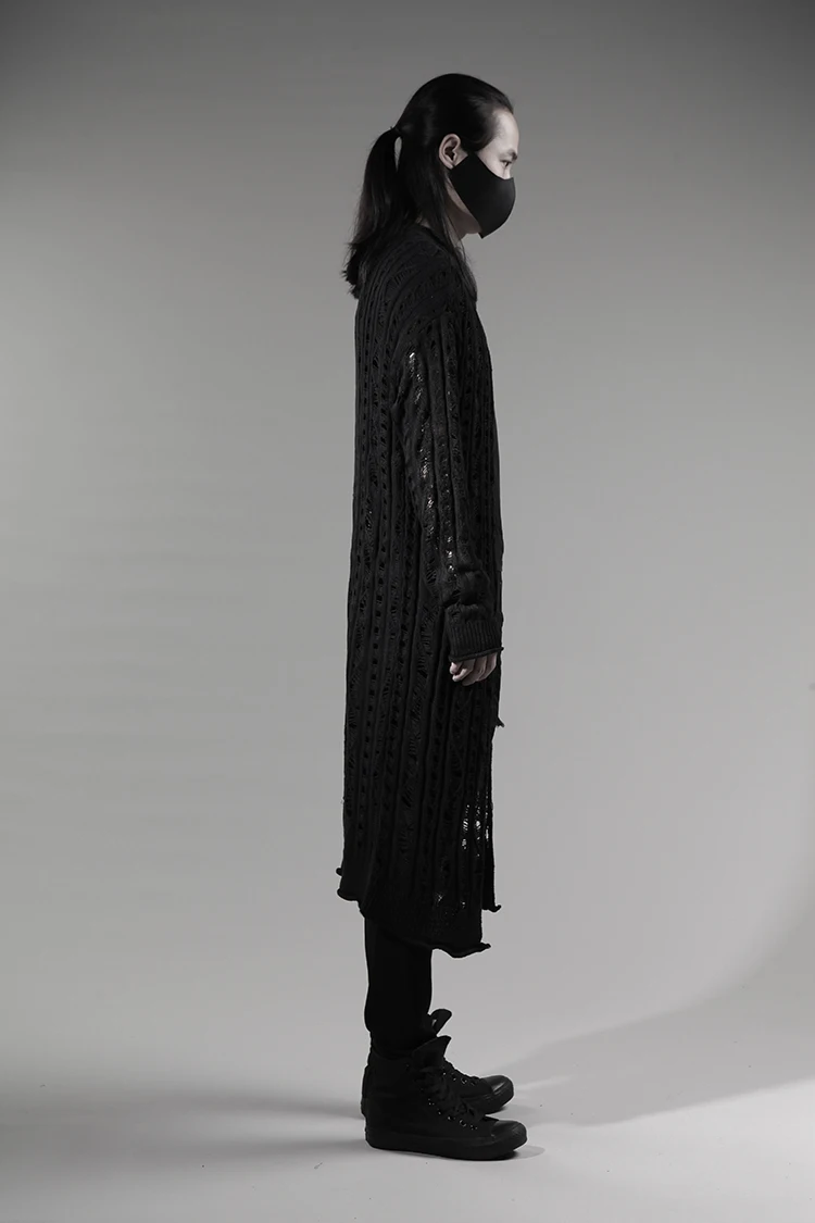 Длинный свитер-кардиган выше колена мужской стиль для волос одежда ажурная