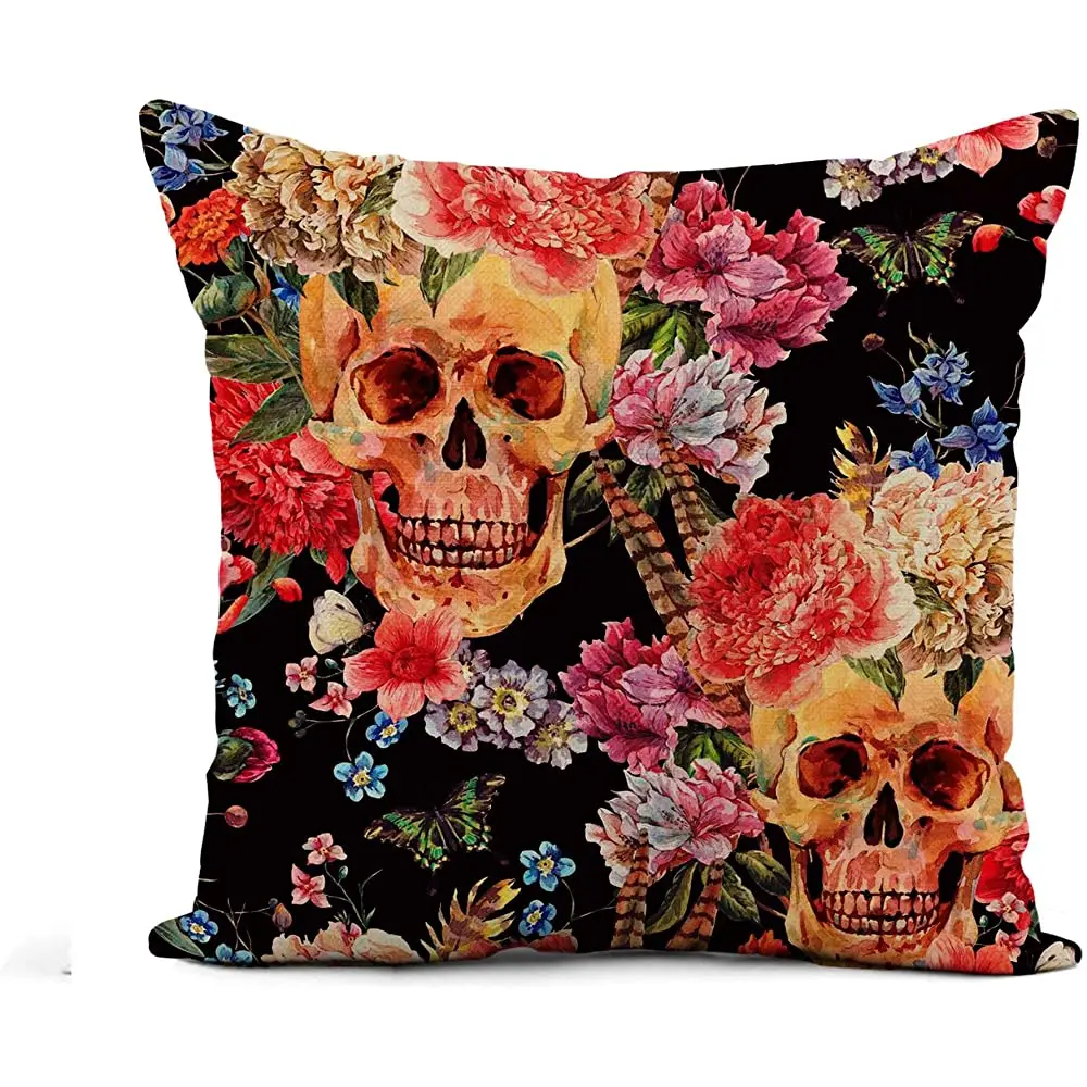 

Льняная наволочка Awowee, наволочка в виде бабочки, с черепом и розовыми пионами, букет диких цветов, 20 х20 дюймов