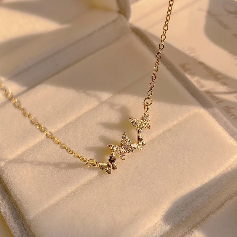 

Trendy Exquisite 316L Stainless Steel Butterfly Pendant Chain Necklace for Women Girl High Quality Jewelry Bling AAA Zircon Gift